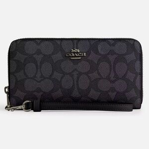 Coach Black Signature Canvas Long Zip Around Wallet